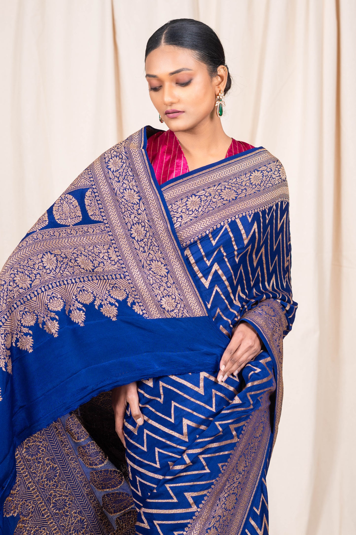 Navy Blue Banarasee Handwoven Saree