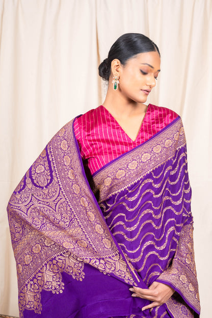 Purple Crepe Silk Banarasi Saree