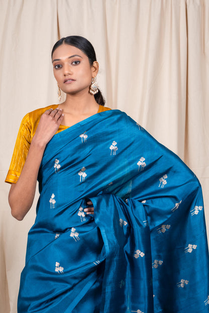 Midnight Blue Soft Silk Handwoven Banarasi Saree