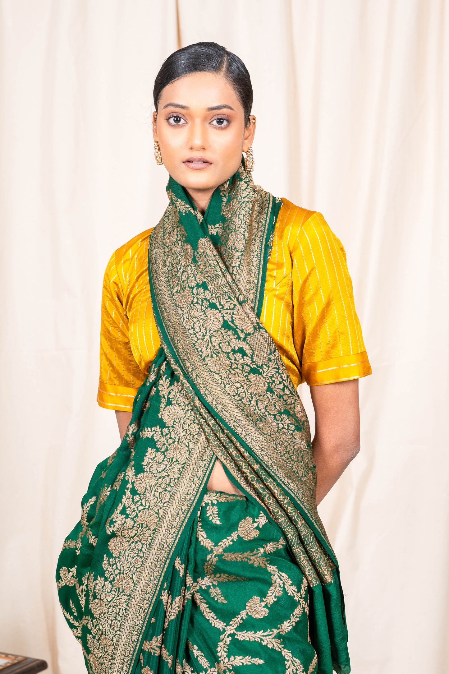 Bottle Green Banarasee Handwoven Saree