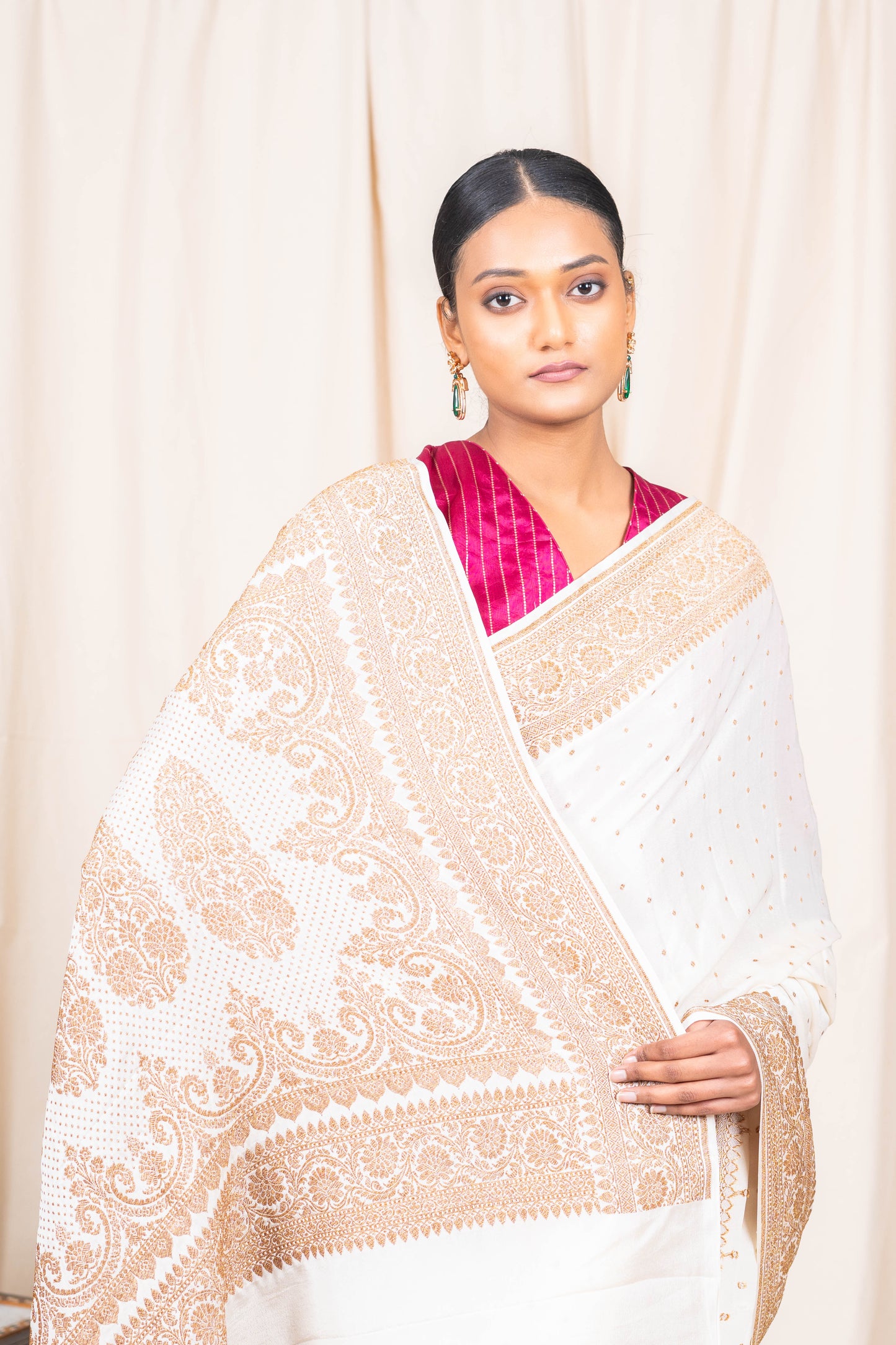 Off White Crepe Silk Banarasi Saree