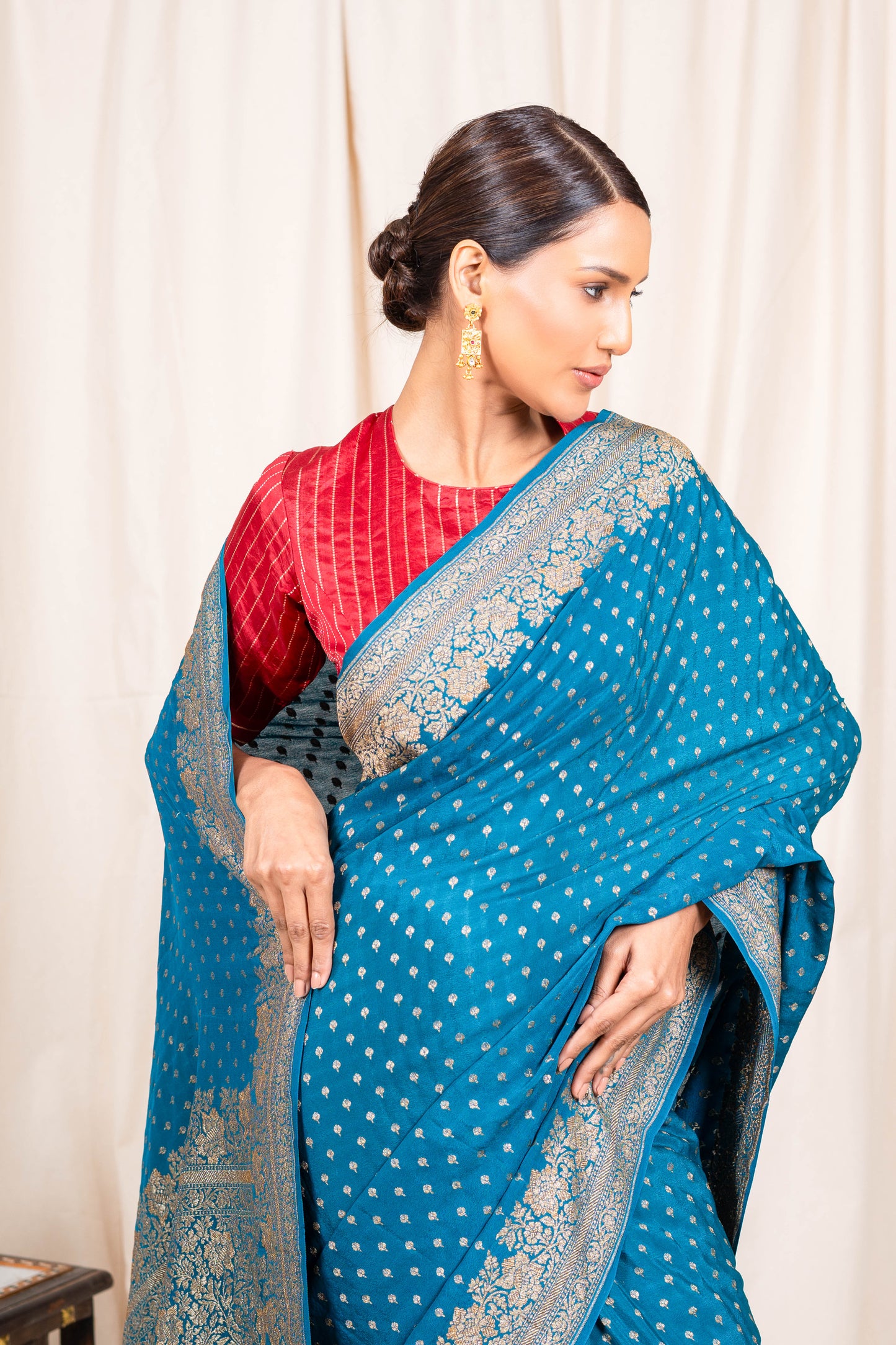 German Blue Banarasee Handwoven Saree