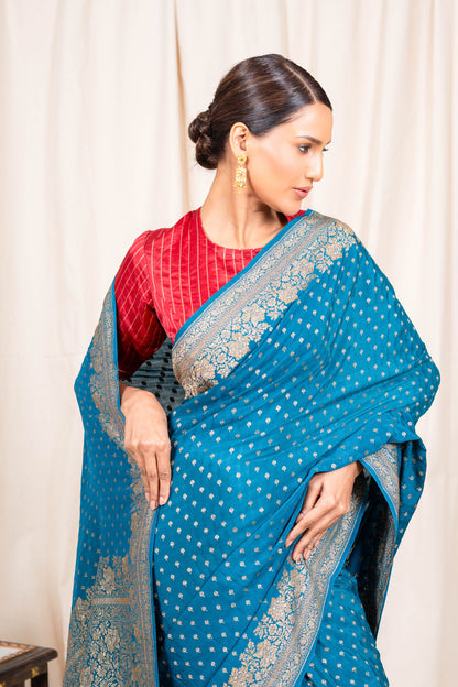 German Blue Banarasee Handwoven Saree