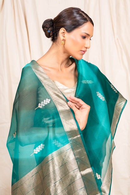 Electric Blue Organza Handwoven Banaras Saree