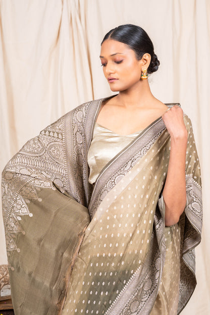 Dusky Chiku Crepe Silk Banarasee Saree