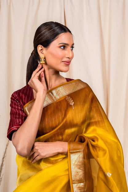 Gold Organza Silk Handwoven Banaras Saree