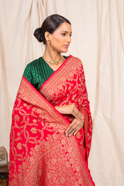Red Crepe Silk Banarasi Saree