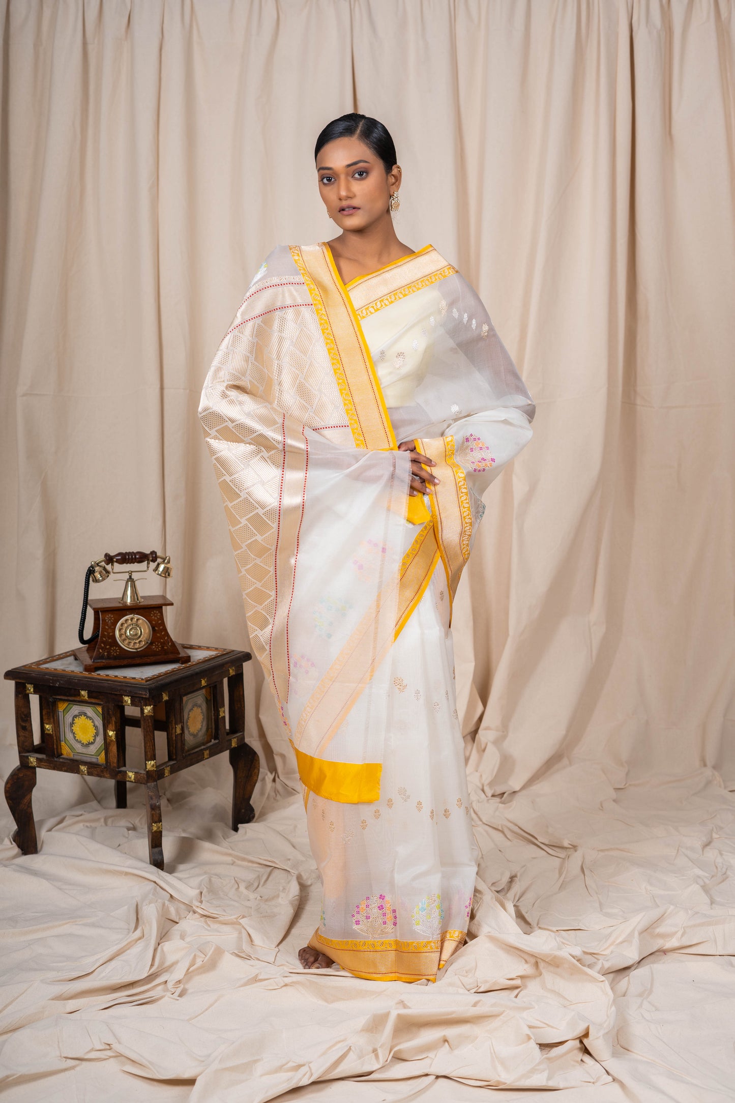 White Organza Handwoven Banaras Saree