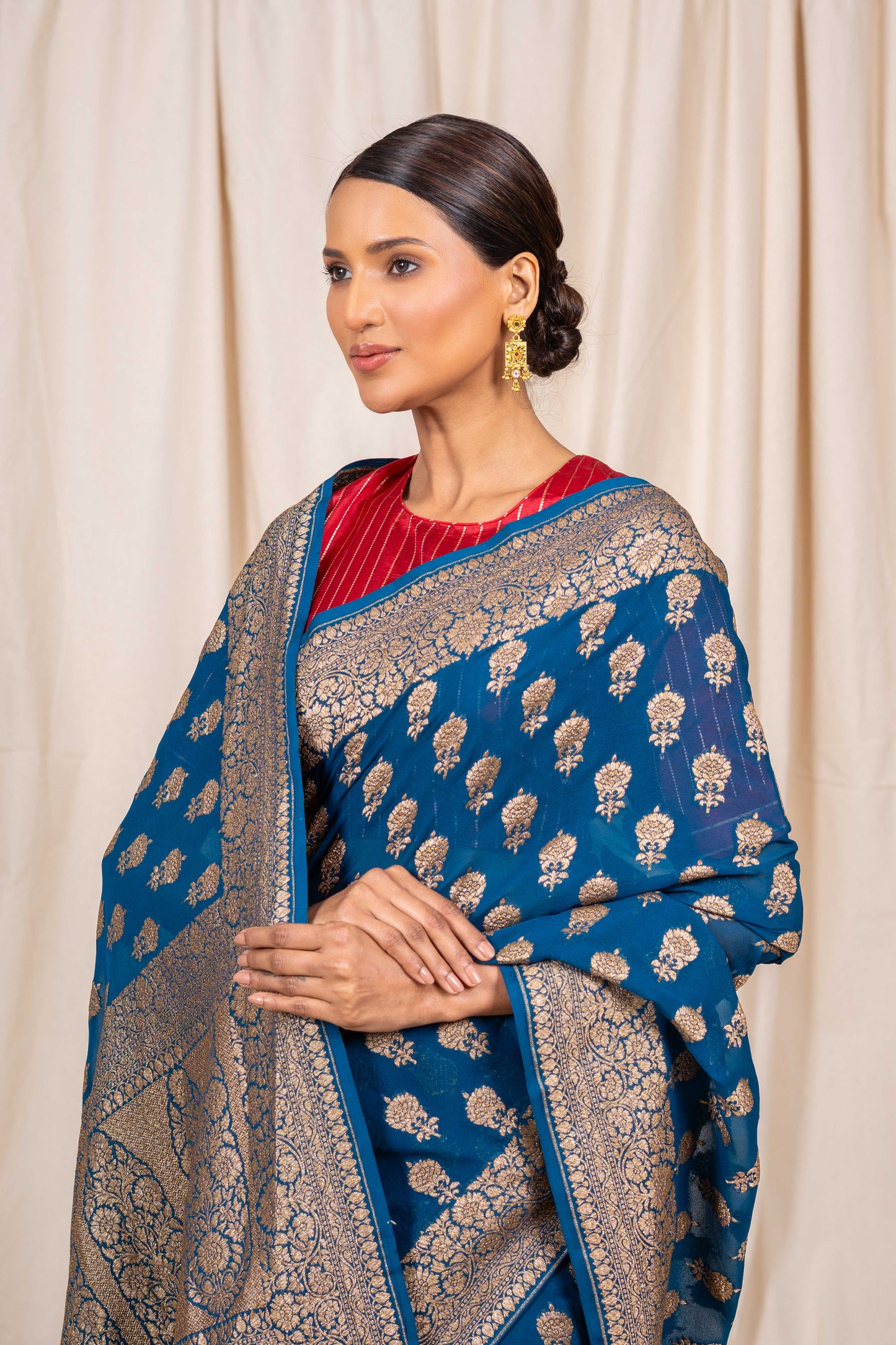 Royal Blue Khaddi Georgette Handwoven Banaras Saree