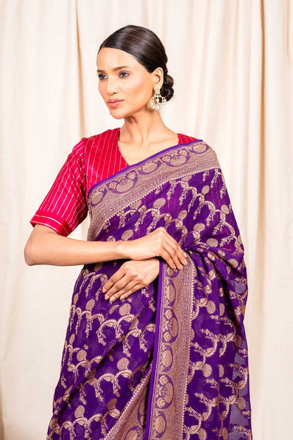 Purple Khaddi Georgette Handwoven Banaras Saree
