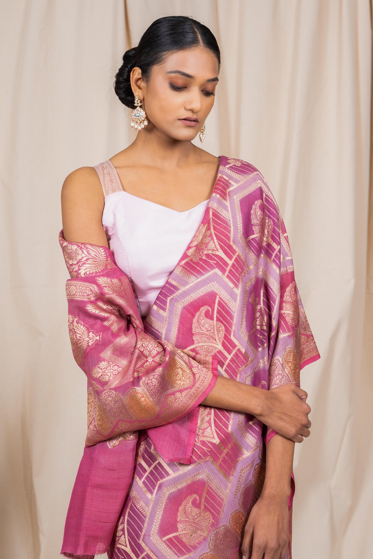 Mauve Tussar georgette Banarasee Handwoven Saree