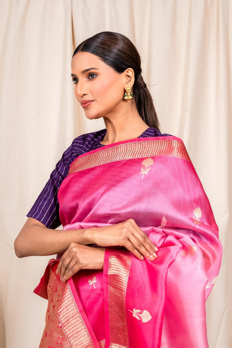 Pink Organza Silk Handwoven Banaras Saree