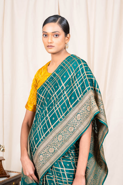 Bottle Green Banarasee Handwoven Saree