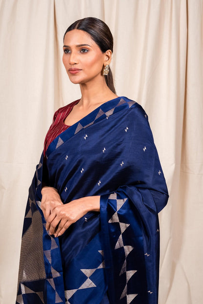 Navy Blue Soft Silk Handwoven Banaras Saree