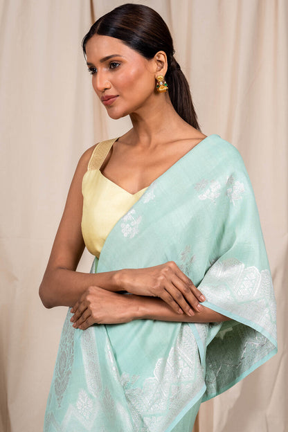 Sky Blue Tussar Georgette Handwoven Banaras Saree