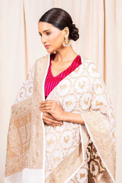 White Khaddi Georgette Handwoven Banaras Saree