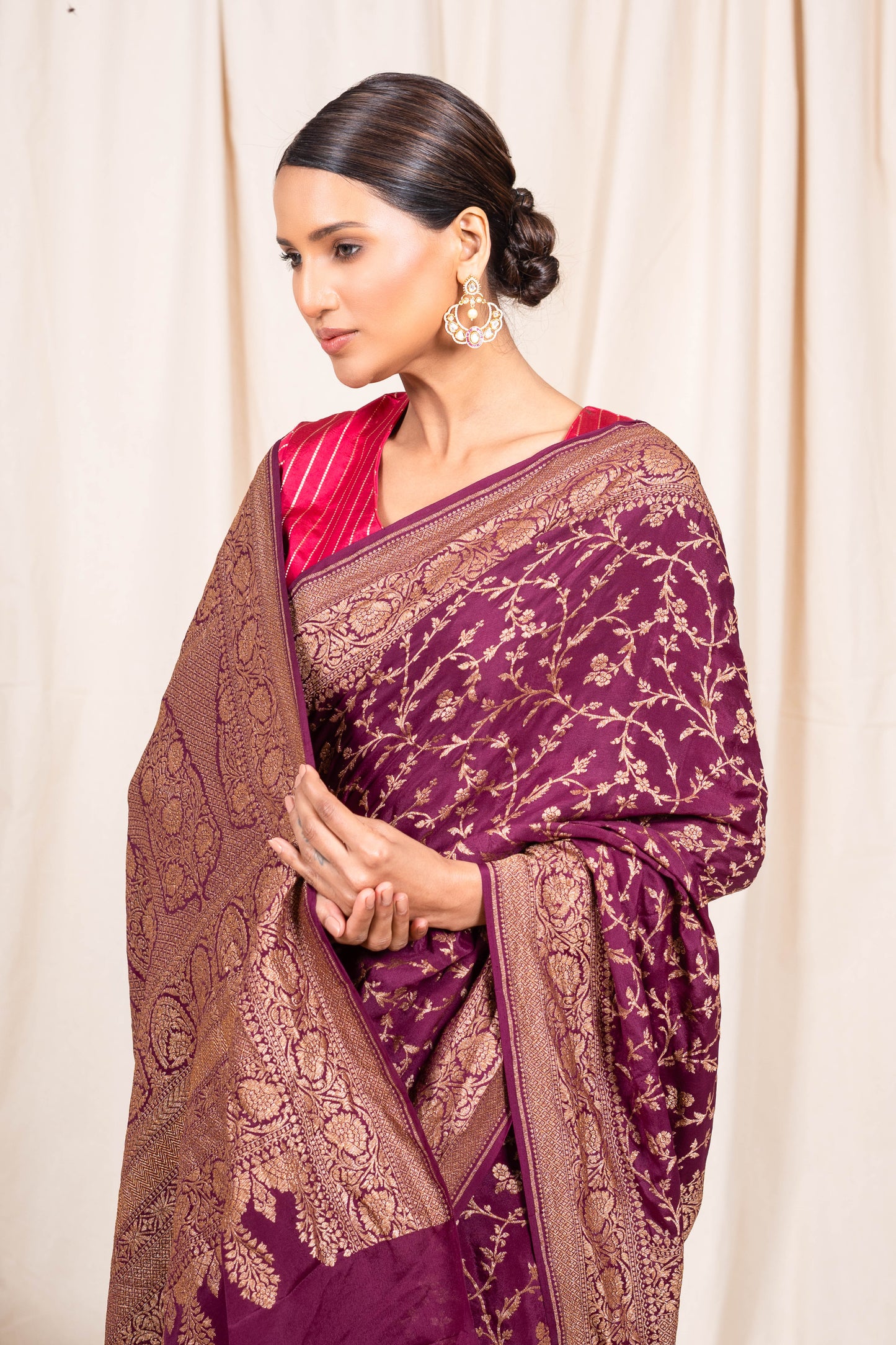 Wine Banarasee Handwoven Saree