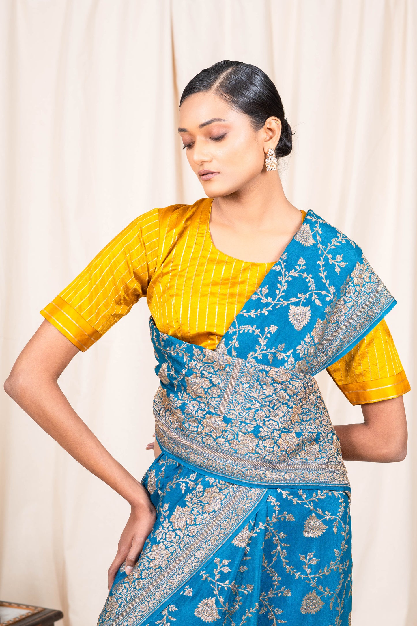 German Blue Banarasee Handwoven Saree