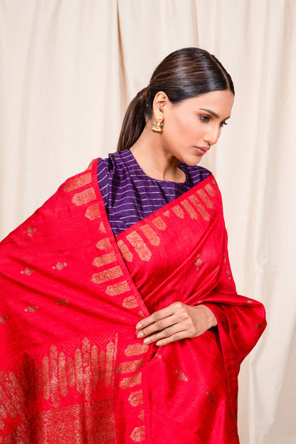 Red Raw Silk Handwoven Banarasee Saree