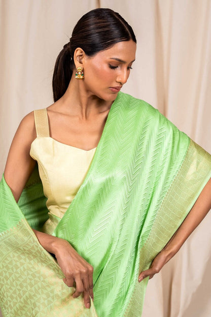 Pastel Green Mashru Satin Handwoven Banarasee Saree