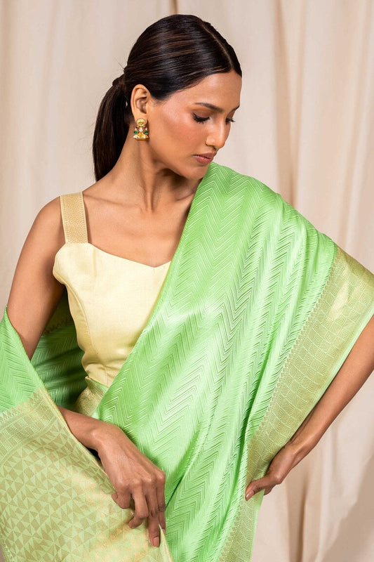 Pastel Green Mashru Satin Handwoven Banarasee Saree