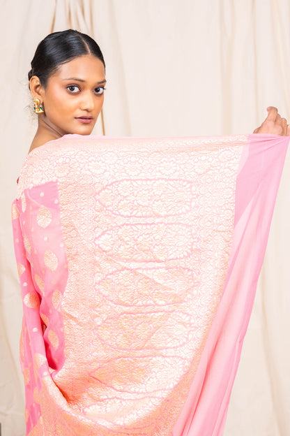 Pink Khaddi Georgette Banarasi Saree
