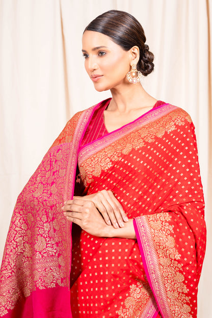 Red Banarasee Handwoven Saree