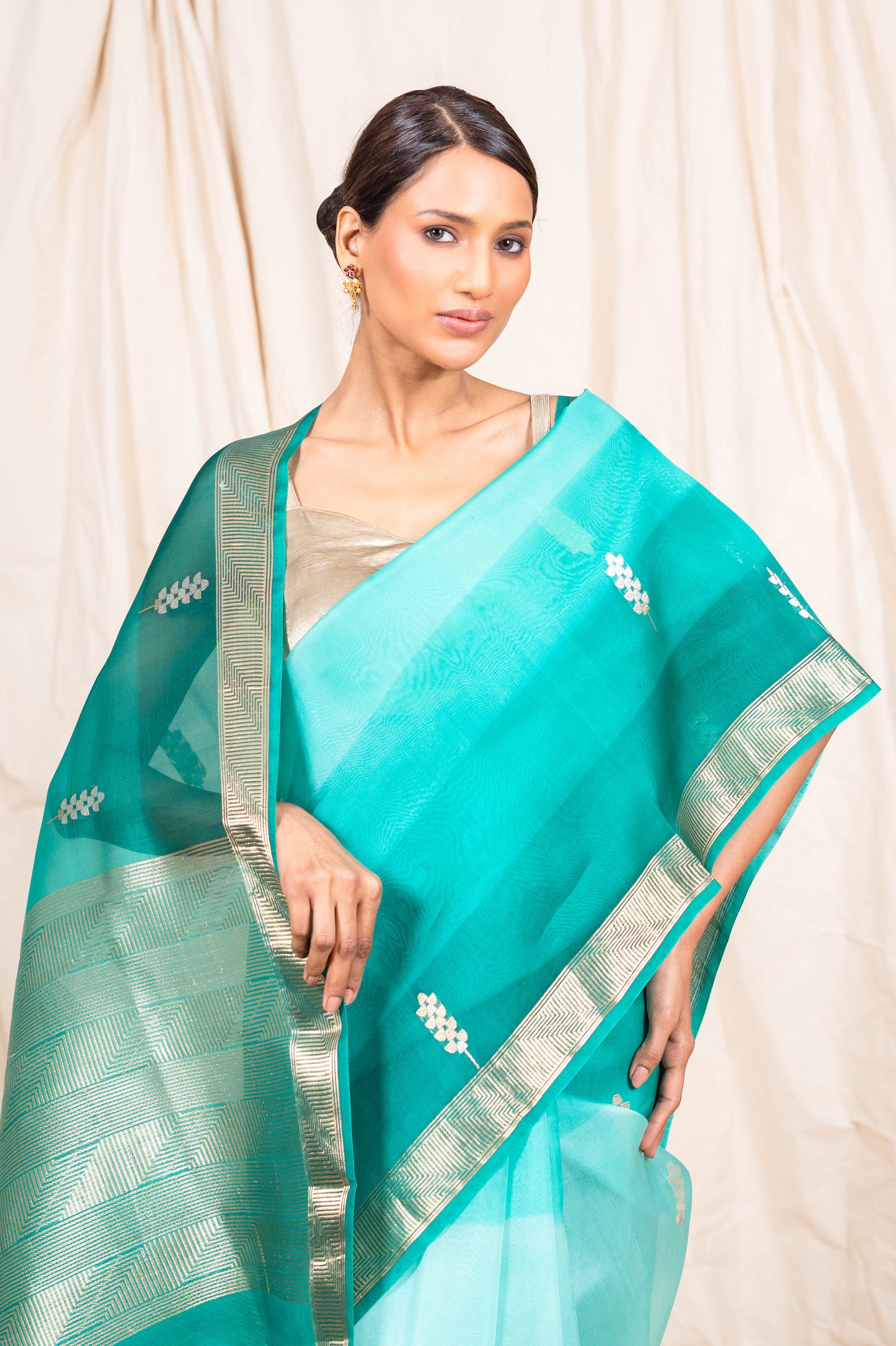 Sea Green Organza Handwoven Banaras Saree