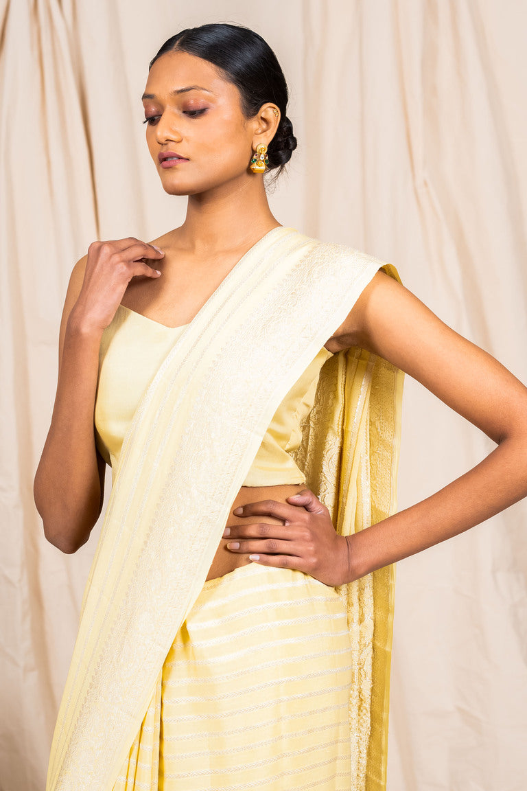 Pastel Gold Crepe Silk Handwoven Banarasee Saree