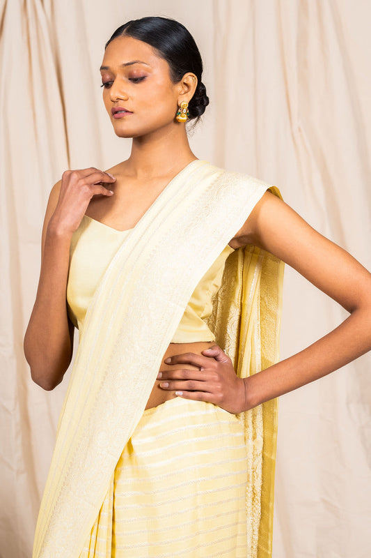 Pastel Gold Crepe Silk Handwoven Banarasee Saree