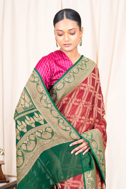 Brown Khaddi Georgette Banarasi Saree