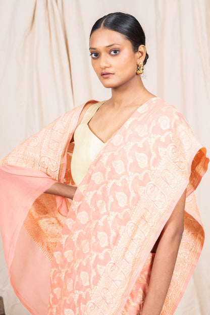 Peach Khaddi Georgette Banarasi Saree