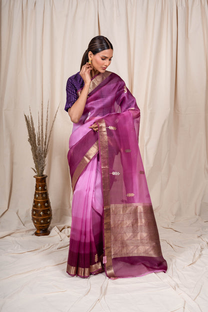 Purple Organza Handwoven Banaras Saree