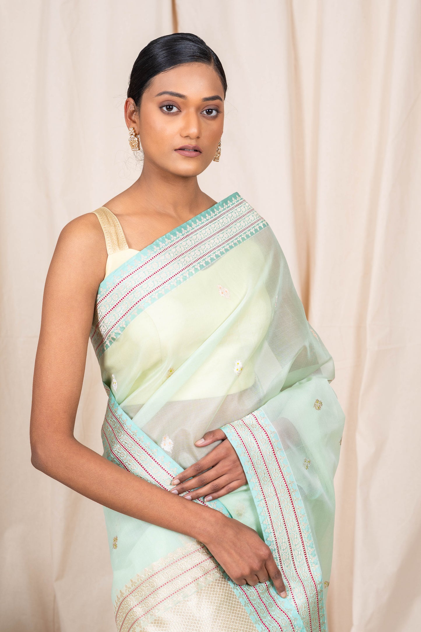 Sea Green Organza Banarasee Handwoven Saree