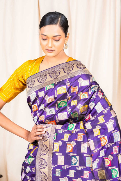 Magenta Katan Silk Handwoven Banaras Saree