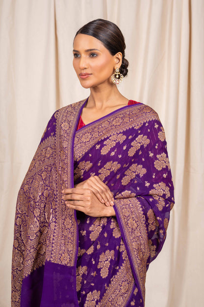 Purple Khaddi Georgette Handwoven Banarasee Saree