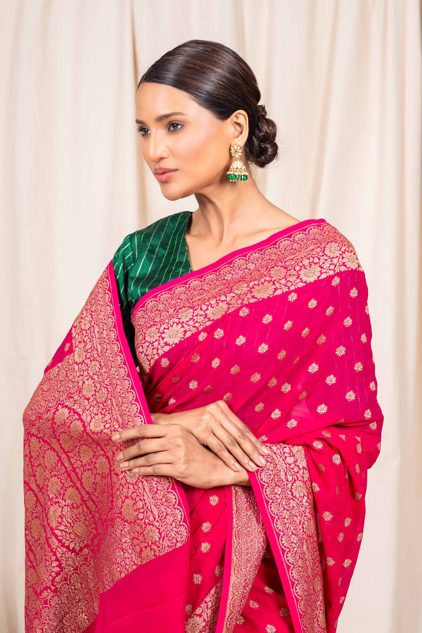 Rani Pink Khaddi Georgette Handwoven Banarasee Saree