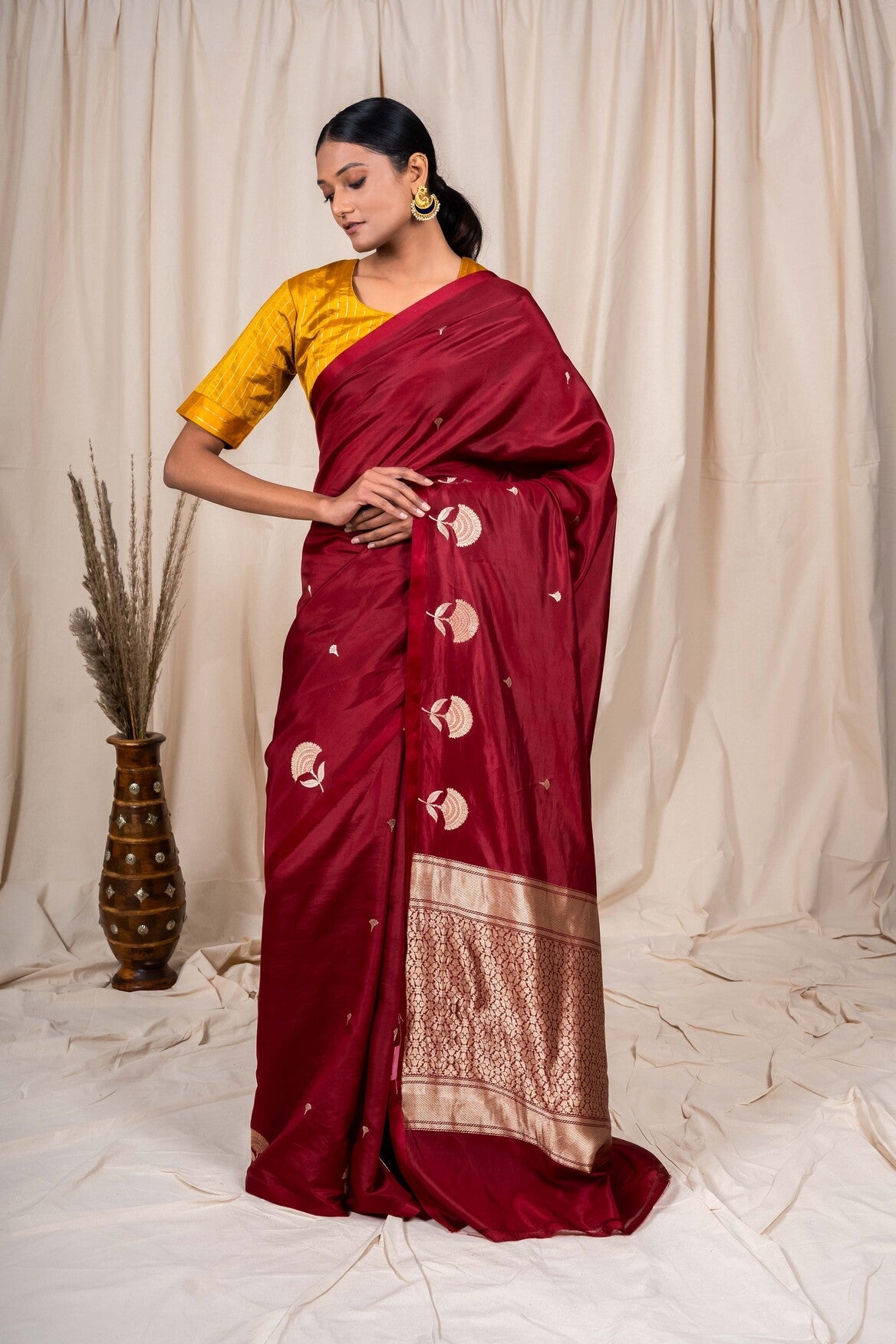 Maroon Soft Silk Handwoven Banaras Saree