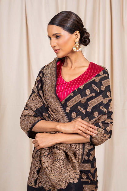 Black Khaddi Georgette Habdwoven Banarasee Saree