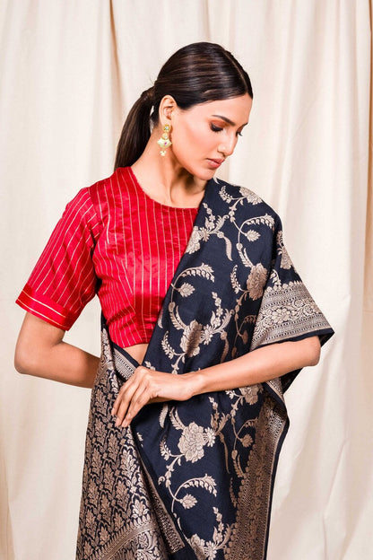 Black Tussar Georgette Handwoven Banaras Saree