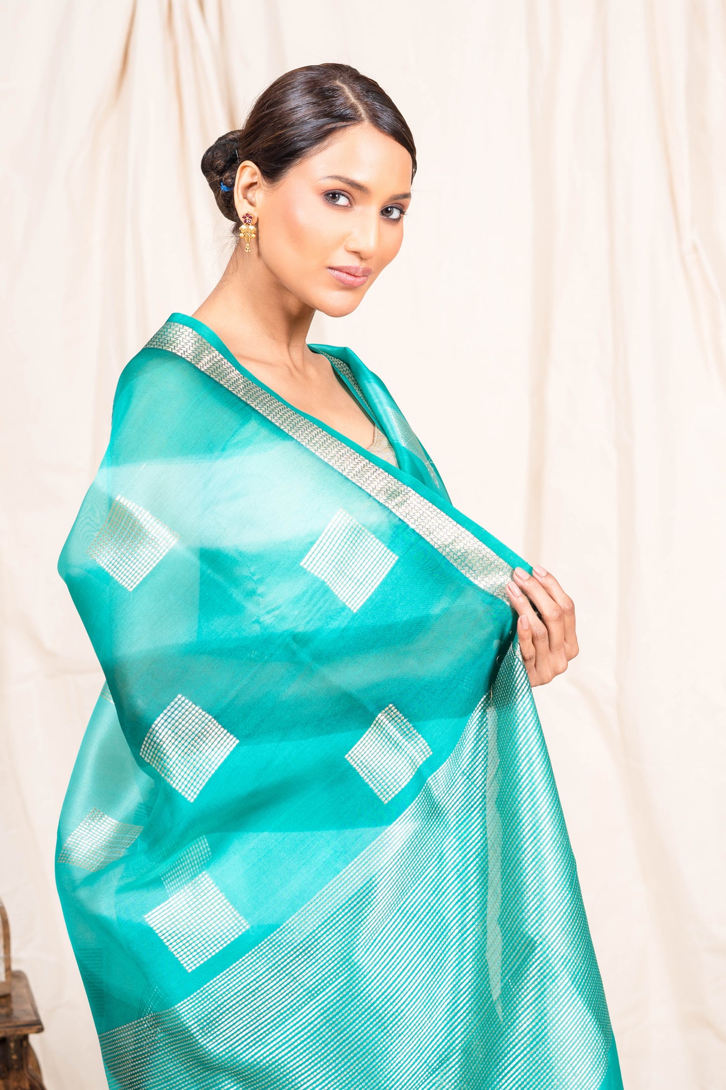 Sea Green Organza Handwoven Banaras Saree