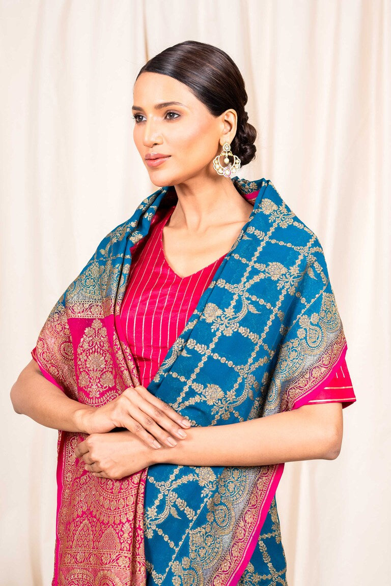 Midnight Blue Khaddi Georgette Handwoven Banaras Saree