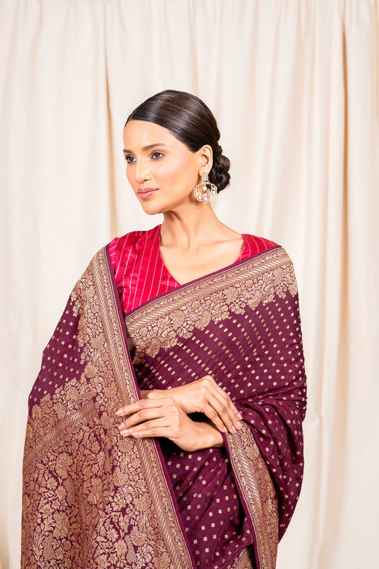 Coffee Brown Crepe Silk Handwoven Banarasee Saree
