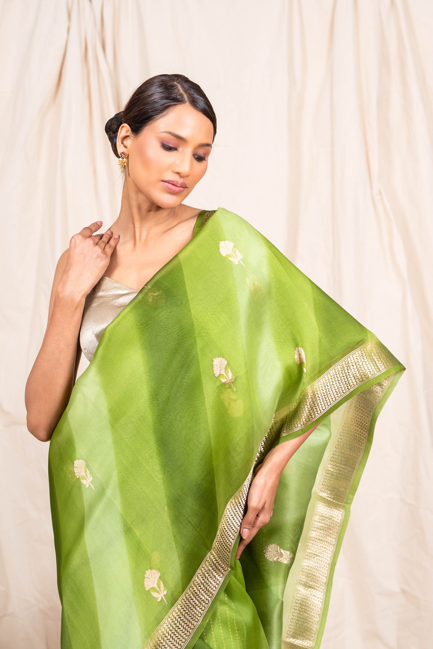 Pista Green Organza Handwoven Banaras Saree