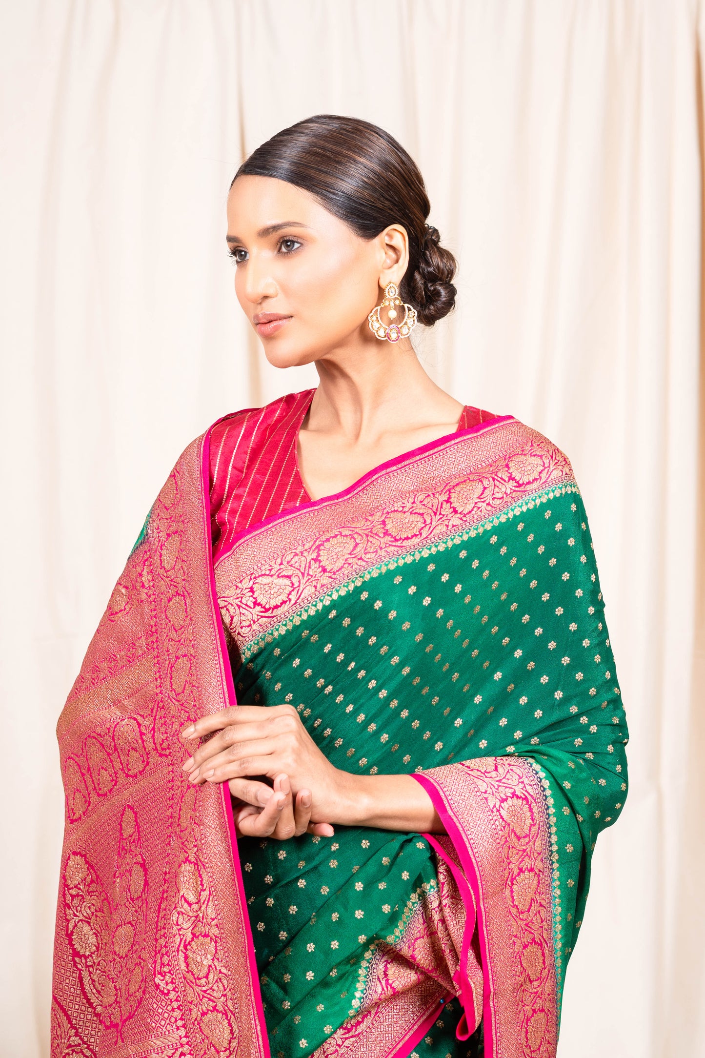 Bottle Green Banarasee Handwoven Saree