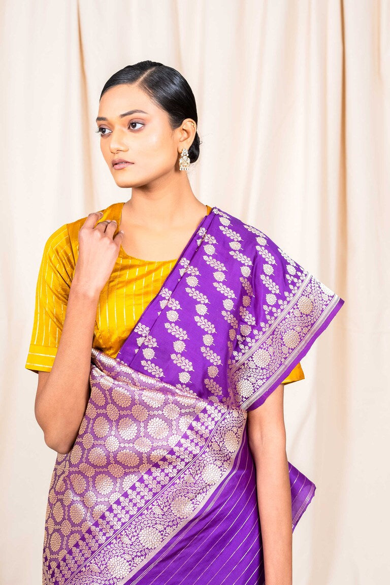 Purple Katan Silk Handwoven Banaras Saree