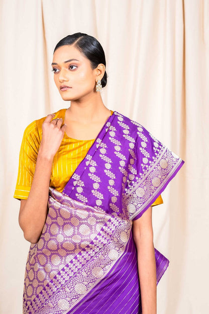 Purple Katan Silk Handwoven Banaras Saree