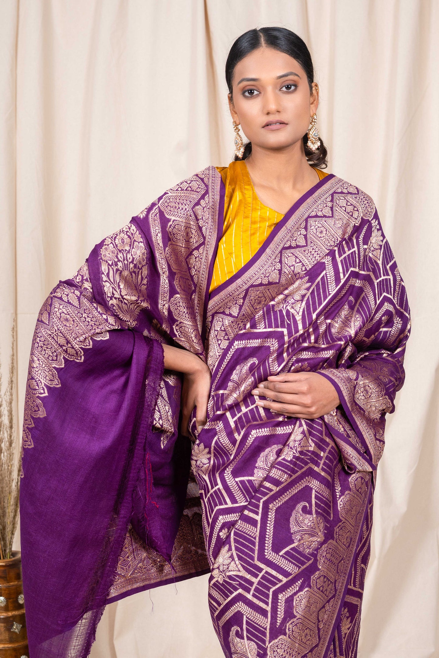 Magenta Tussar Georgette Banarasi Handwoven Saree