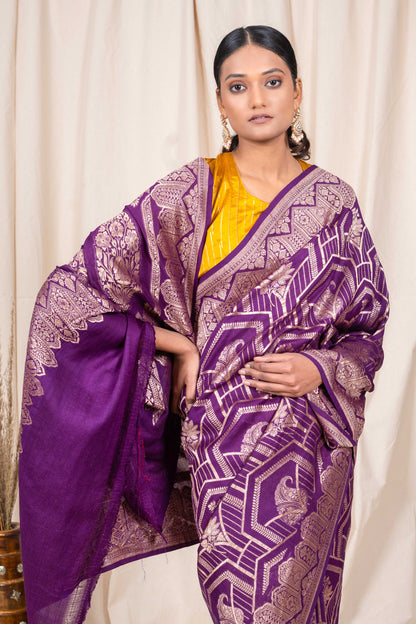 Magenta Tussar Georgette Banarasi Handwoven Saree