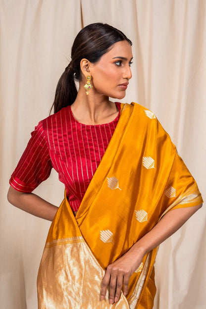 Mustard Soft Silk Banaras Handwoven Banaras Saree